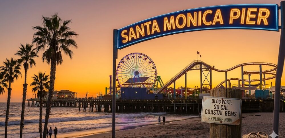 So Santa Monica Pier, California coast.